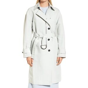 NEW Lewit Belted Trench Coat Light Blue Gray Size M
